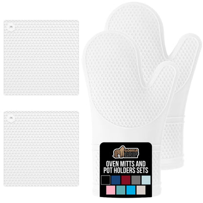 GORILLA GRIP BPA-Free Soft Silicone Oven Mitts and Pot Holders Sets, Heat Resistant Waterproof Cooking Gloves, Thick Cotton Lining, Flexible Gripping for Baking Grilling, Kitchen Trivets, Turquoise
