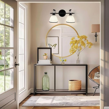 ANDY STAR Bathroom Lighting Fixtures Over Mirror, 2-Light Matte Black Vanity Light with Frosted Glass, Anti-Rust Metal Framed Bathroom Wall Lamp Sconces for Mirror Bedroom, Living Room Hallway