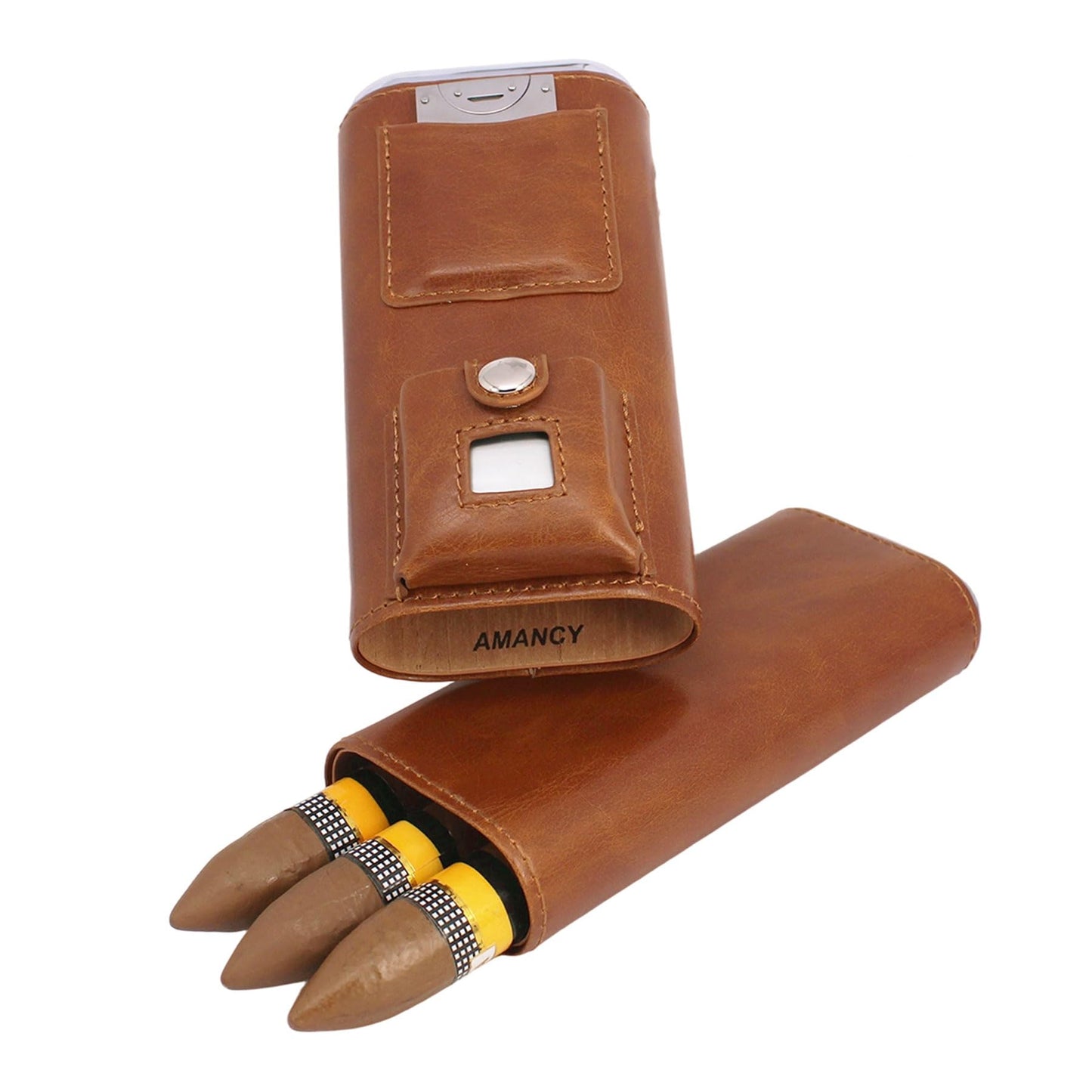 AMANCY Deluxe Portable 3 Holder Cigar Case Set With Lighter and Cutter Great Gift Kit