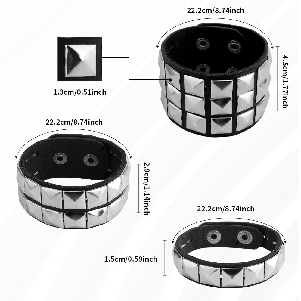 DTUIEUI Punk Set 11pcs Black Leather Cuff Bracelet, Studded, Spiked, Emo, Goth, Spike, Studded Arm Band, 80s Punk Gothic Rocker Halloween Costume Accessories
