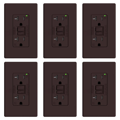 ELEGRP GFCI Outlet 20 Amp, Self-Test GFI Electrical Outlet with Thinner Design, TR Tamper Resistant GFCI Receptacle, Ground Fault Circuit Interrupters with Wall Plate, UL Listed, Brown, 6 Pack