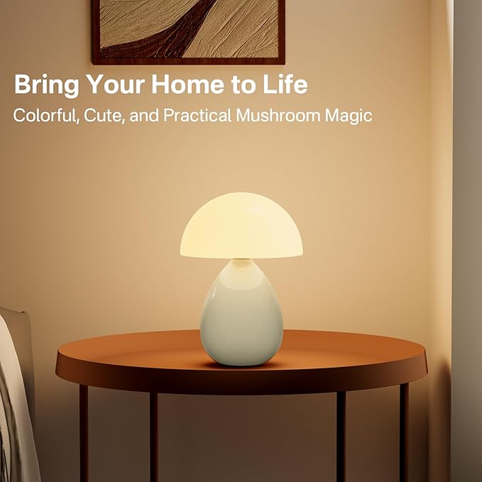 Mushroom Lamp Table Lamp for Bedroom,Desk Lamp Bedside Small Lamps for Living Room Night Stands,Table Lamps Cute Modern Mid Century Lamps,Unique Ice Crackle Ceramic Living Room Decor(Cream)