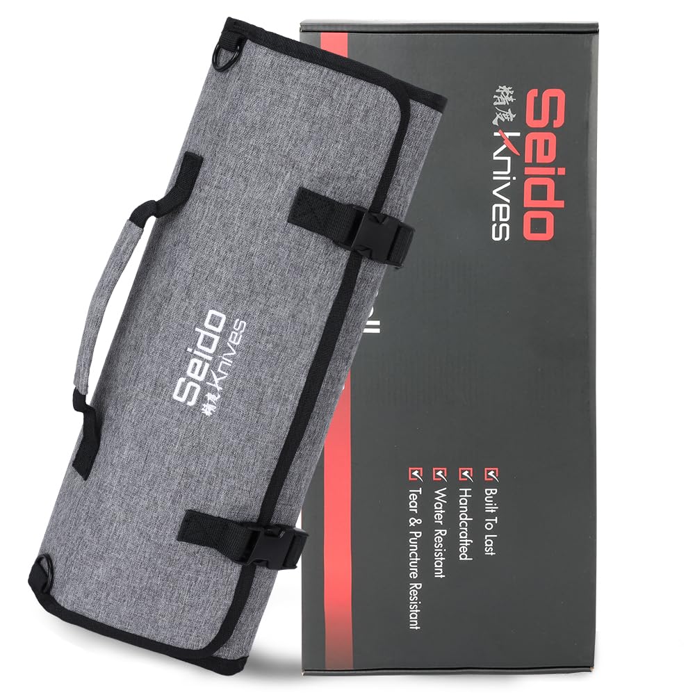 Seido Knives Chef's Knife Roll Bag (16 Slots), Waterproof Knife Storage Bag, Roll-up Knife Bag, Portable Knife Carrier, Travel Knife Bag | Culinary Knife Case for Chefs & Students