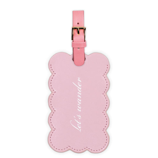 Kate Spade New York Cute Pink Luggage Tag for Women, Durable Vegan Leather Suitcase Tag, Unique Luggage Identifier with Scallop Edge, Let's Wander