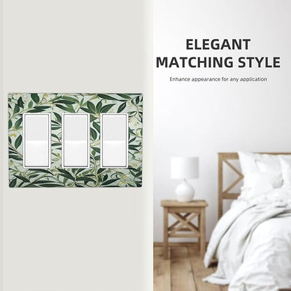 Sage Eucalyptus Leaves Foliage 3 Gang Rocker Triple Outlet Wall Plate Decorative Switchplate Cover Faceplate GFCI Light Switch Covers for Farmhouse Living Decor