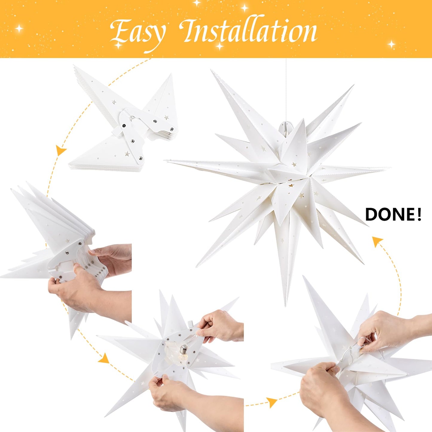 21 Inches White Large Moravian Stars Lights Warm White Hanging Outdoor Christmas Light LED Hanging Star Lights 3D Christmas Tree Topper Star for Holiday Wedding Porch Decor