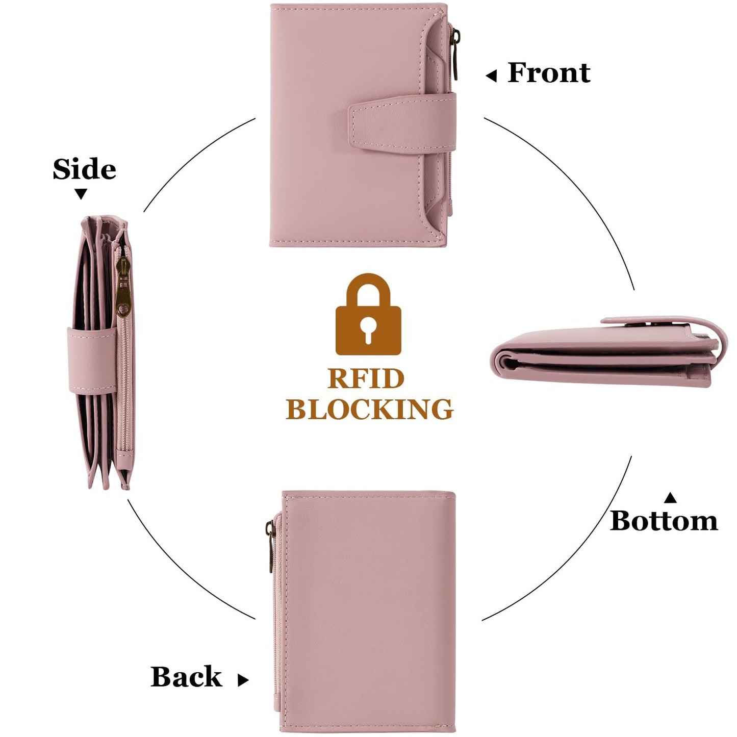 Airkit Small Wallet Women RFID Blocking Soft Leather Bifold Compact Card Holder Wallet for Women with Zipper Coin Pocket 4 ID Window