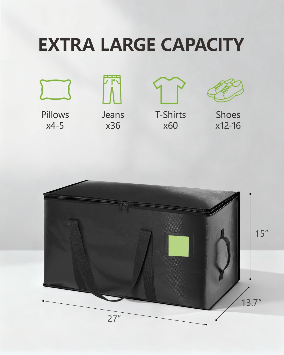 DAYSEON Heavy Duty Moving Bags Extra Large, Premium Storage Bags with Durable Zippers, Reinforced Handles, Moving Supplies for Clothes, Bedding, College Dorm Essentials, 8 Pack Black