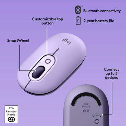 Logitech POP Mouse, Wireless Mouse with Customizable Emojis, SilentTouch Technology, Precision/Speed Scroll, Compact Design, Bluetooth, Multi-Device, OS Compatible - Heartbreaker Rose