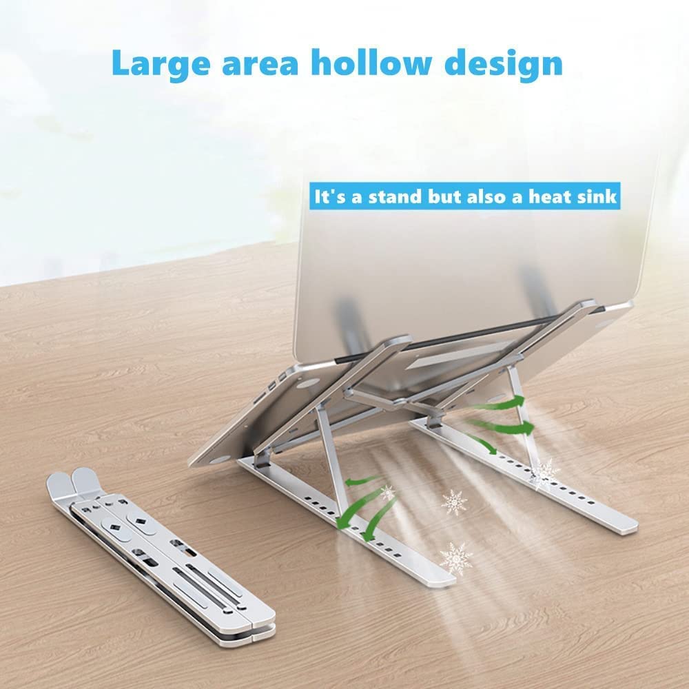 Portable Laptop Stand, Adjustable Ergonomic Aluminium Laptop Mount Stand, Detachable Notebook Riser Holder for Desk Compatible with MacBook, Dell, Lenovo More 10-15.6" Laptops-Silver