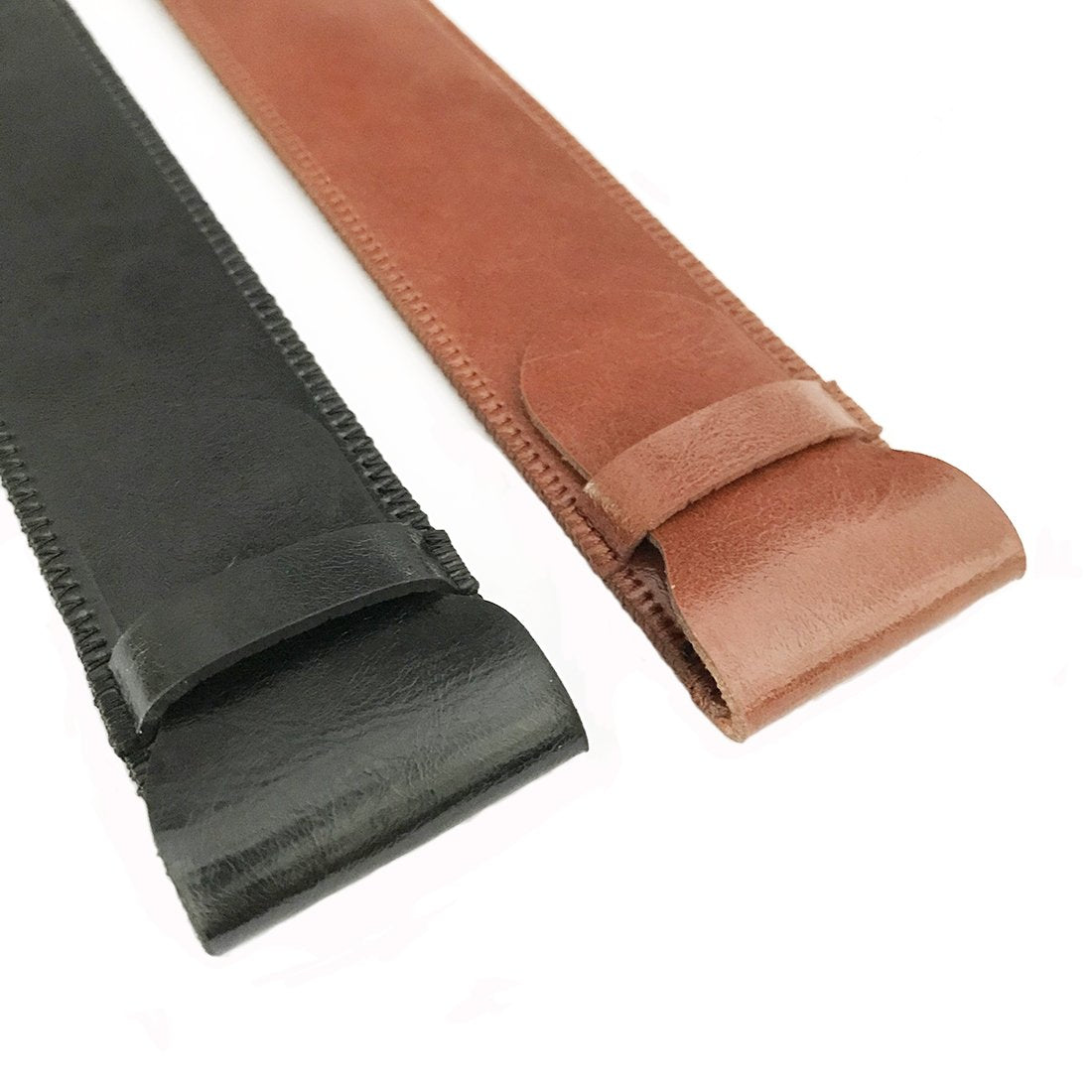 Daimay 2PCS Leather Case Holder Handmade Fountain Pouch Soft Protective Sleeve Cover for Ballpoint, Stylus Touch Pen - Black & Brown