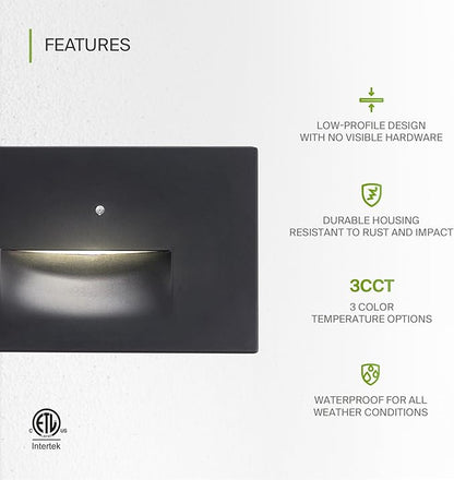 ASD LED Recessed Step Light Fixture, Dusk to Dawn Outdoor Stair Tread Lighting | 3CCT, Photocell, Waterproof, ETL Listed | 3W 120LM 3000K-5000K 120V | Staircase Hardwired Illumination | White, 4 Pack