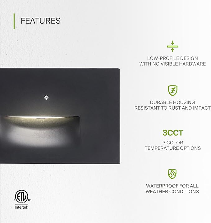 ASD LED Recessed Step Light Fixture, Dusk To Dawn Outdoor Stair Tread Lighting | 3CCT, Photocell, Waterproof, ETL Listed | 3W 120LM 3000K-5000K 120V | Staircase Hardwired Illumination | White, 12 Pack