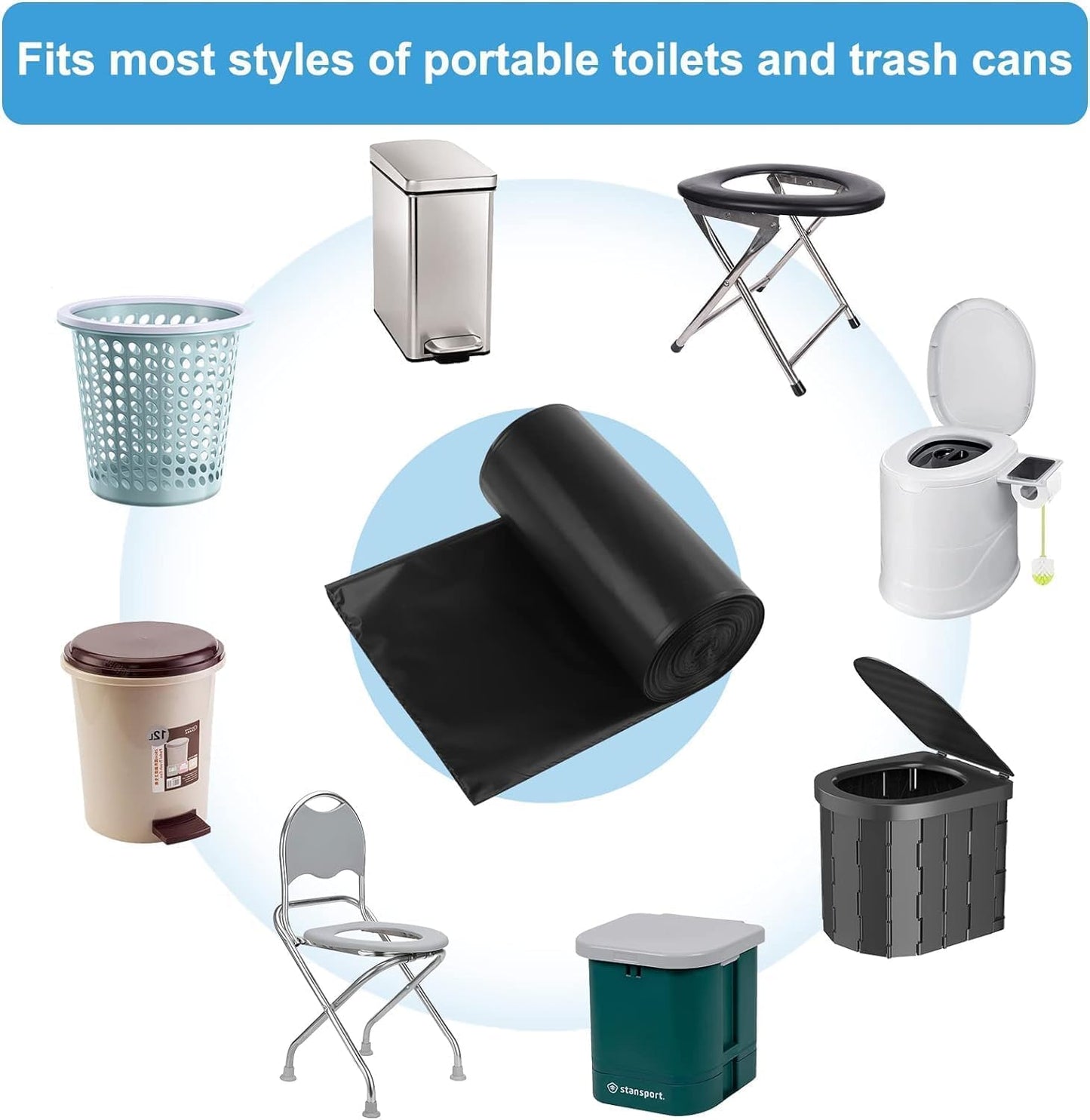 80 Portable Camping Toilet Bags, Biodegradable Porta Potty Bucket Toilet Bags, 8 Gallon Compostable Thickened Trash Garbage Bags
