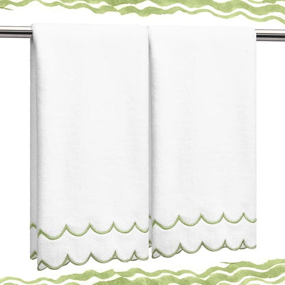 2 Pcs Scalloped Hand Towels 100% Cotton Fingertip Towels