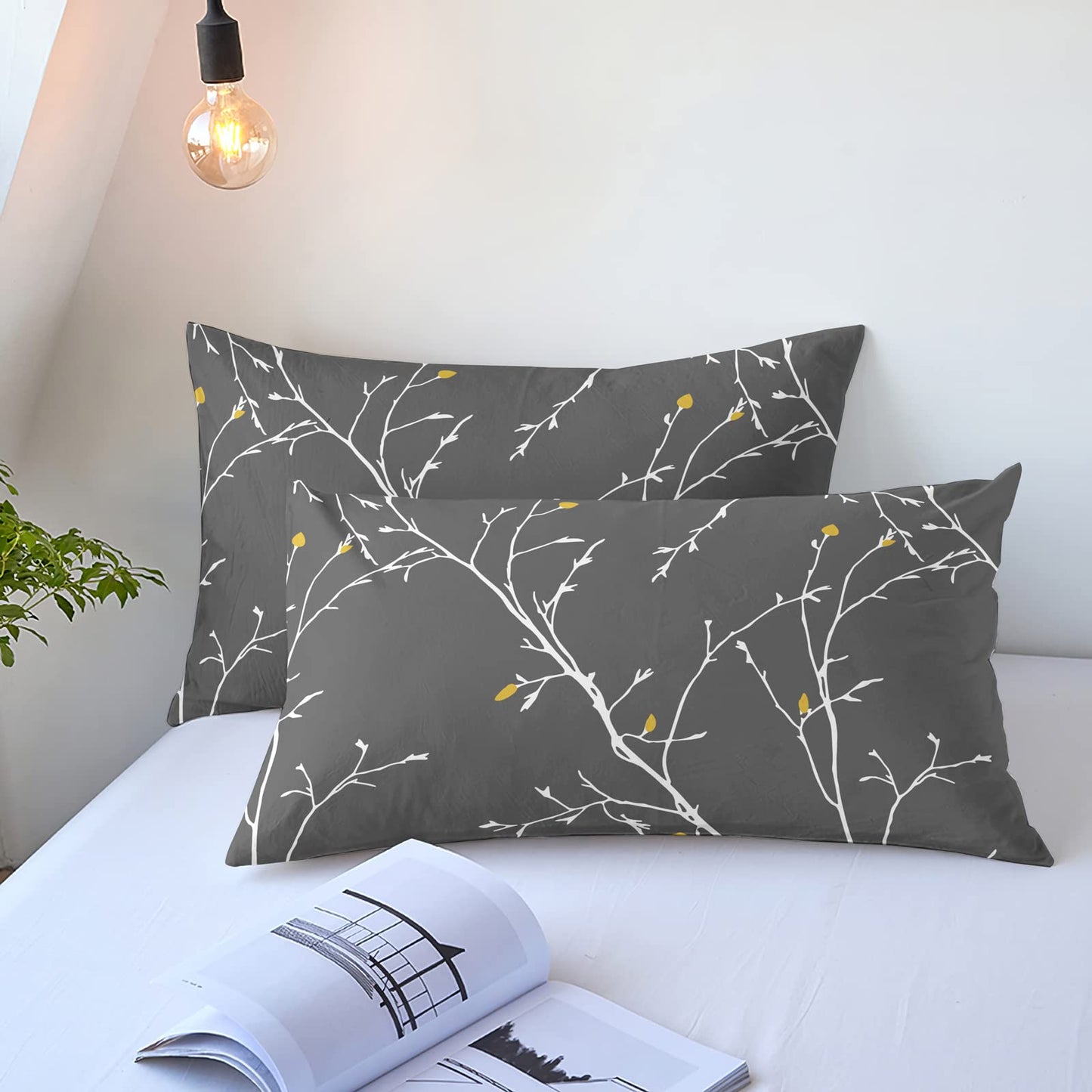 YIYEA Pillow Cases Queen Size Set of 4, Ultra Soft 1800TC Hotel Quality Double Brushed Microfiber Embroidered Pillowcases and Floral Pillow Covers, Envelope Closure, Fade Resistant (20"x30")