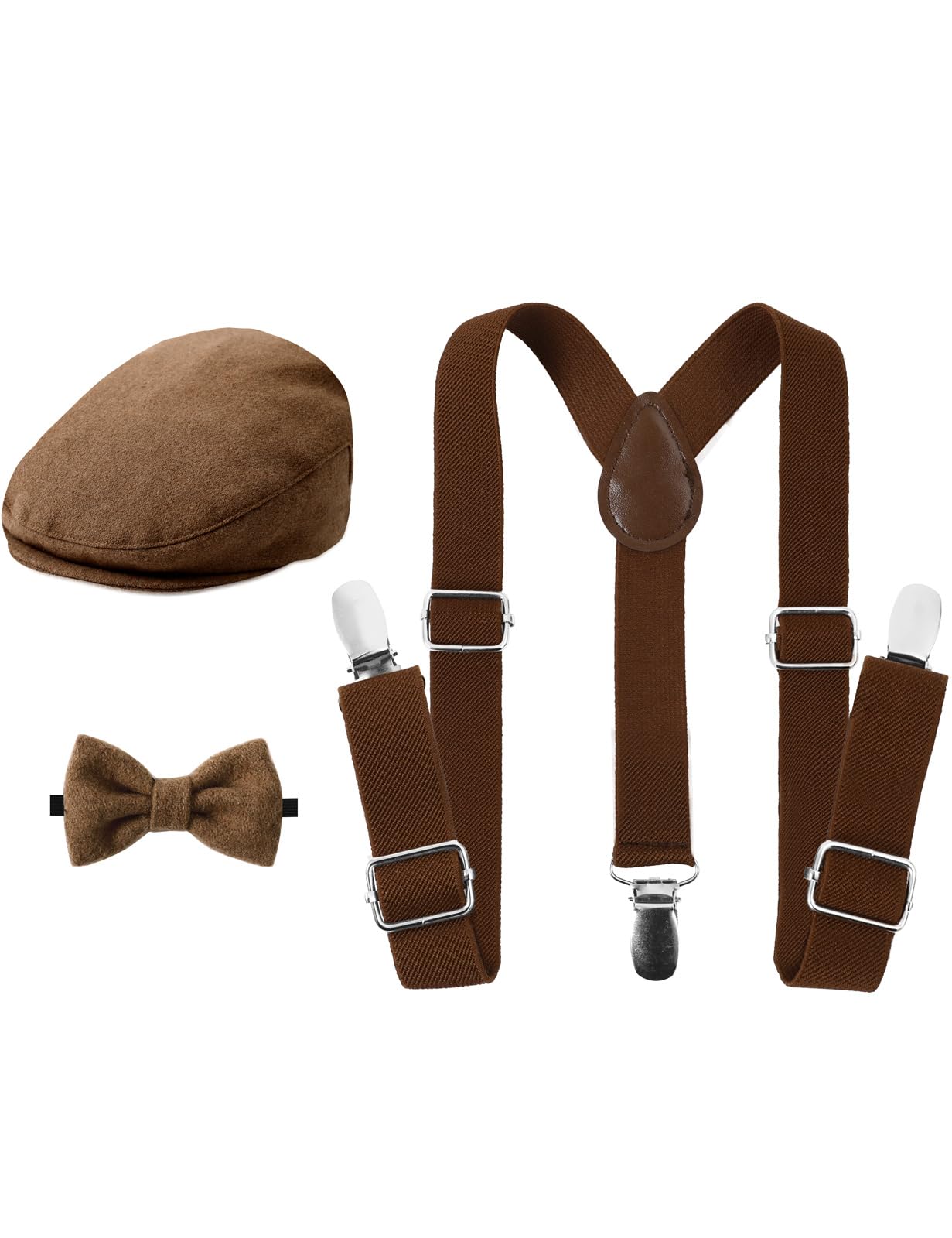 A&J DESIGN Baby Suspenders and Bow Tie Set Boys Newsboy Hats School Thanksgiving Accessories Brown 3-6 Months