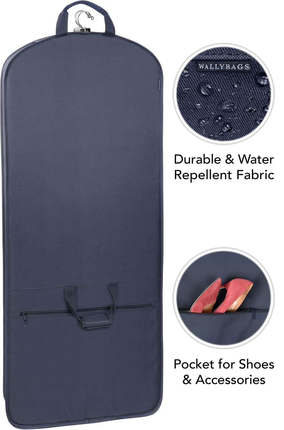 WallyBags® 60" Premium Carry-On Tri-Fold Travel Garment Bag with Exterior Pocket, Perfect for Dresses and Longer Clothes