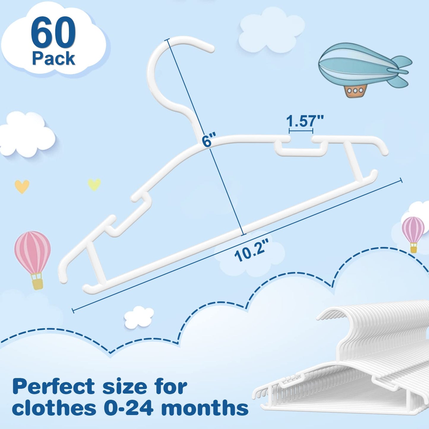 GoodtoU Baby Hangers, 60 Pack Baby Clothes Hangers for Closet Kids Plastic Hangers Toddler Infant Nursery Child Small Children (White)