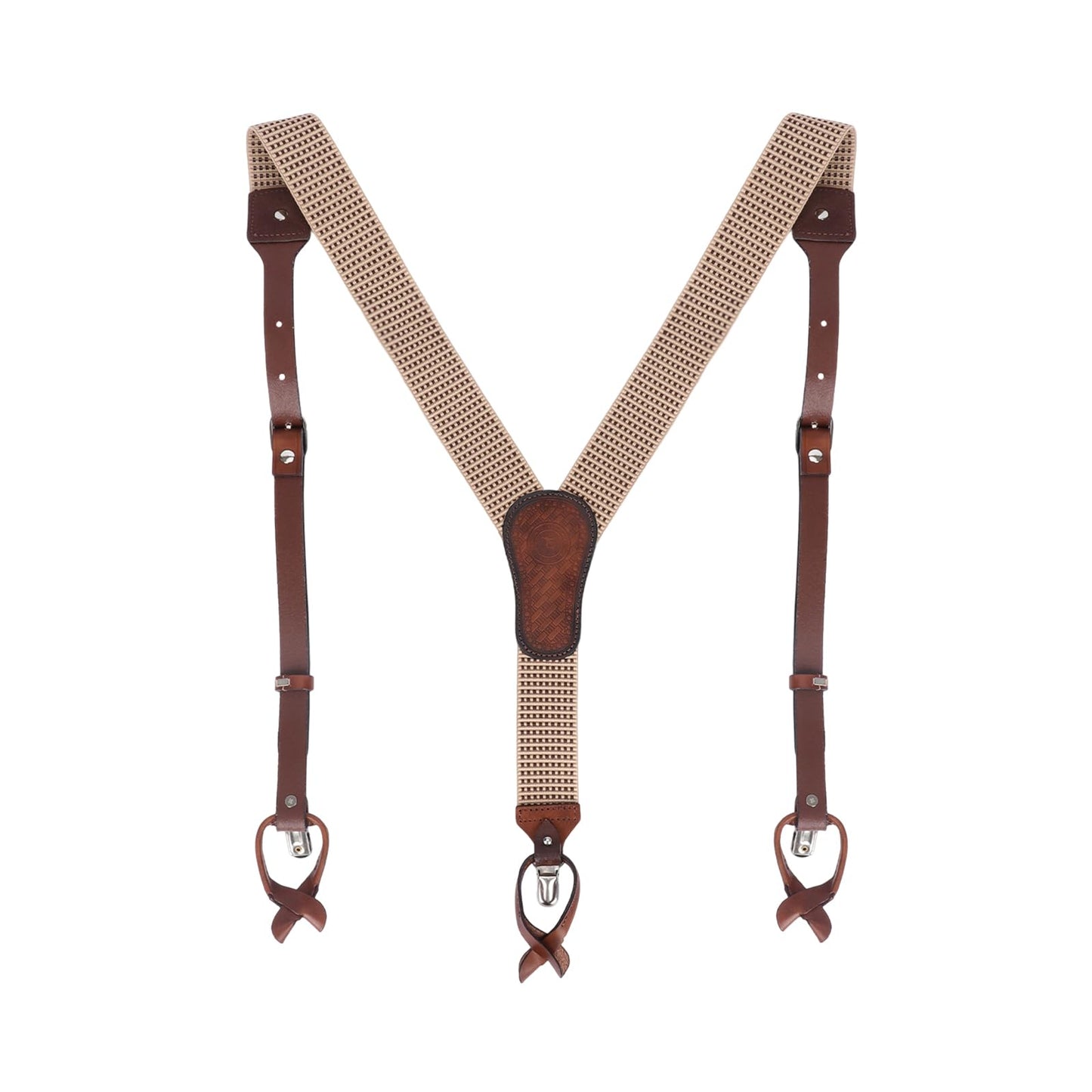 Tourbon Leather Suspenders for Men Y Back Shape Elastic Webbing Adjustable Brown Wedding Groomsmen with Interchangeable Clips