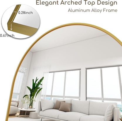 Arched Floor Mirror, 57 "x 20" Full Length Mirror Wall Mirrors Hanging or Leaning Arched-Top Full Body Mirrors with Stand for Bedroom, Dressing Room, Gold