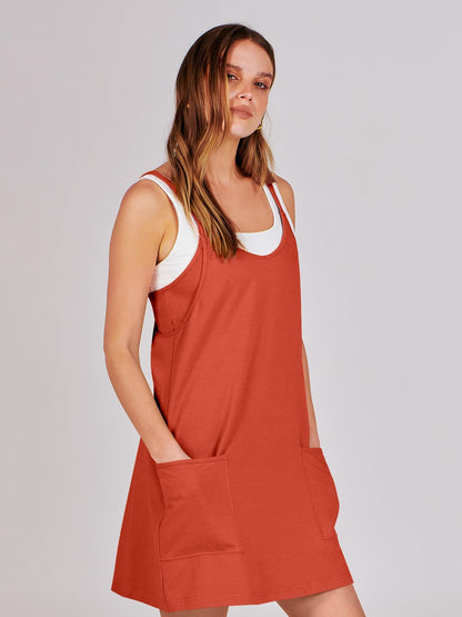 ANRABESS Women Athletic Dress Summer Tennis Workout Active Sports Mini Romper Dress Built in Shorts Travel Vacation Clothes Red X-Smal