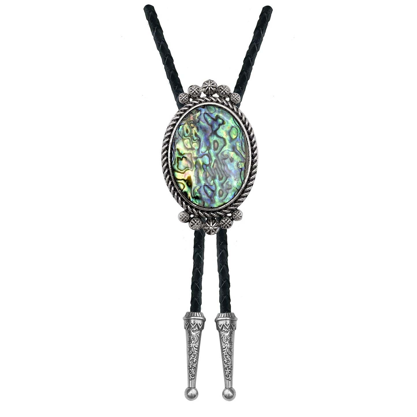 YOQUCOL Abalone shell Pattern Bolo Tie Native Western Cowboy Hand-woven Leather Bola Tie Necktie for Men Women