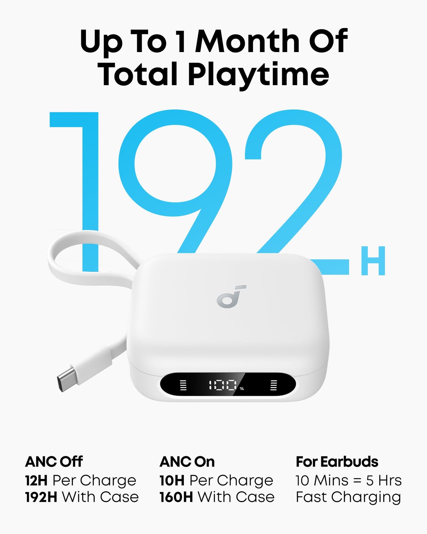 Soundcore P41i by Anker, Adaptive Noise Cancelling Earbuds with Portable Phone Charger and Built-in Lightning Adapter, 12H Playtime, 192H with Case, 6-Mic AI Clear Calls, IPX5