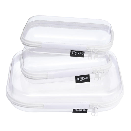 YQBRAO 3 Pack Clear Hard Shell Zipper Case,Rigid Protection Diaper Bag Organizer Pouches, TSA Approved Toiletry Bag with YKK Zippers for Cosmetics, Toys & Electronics