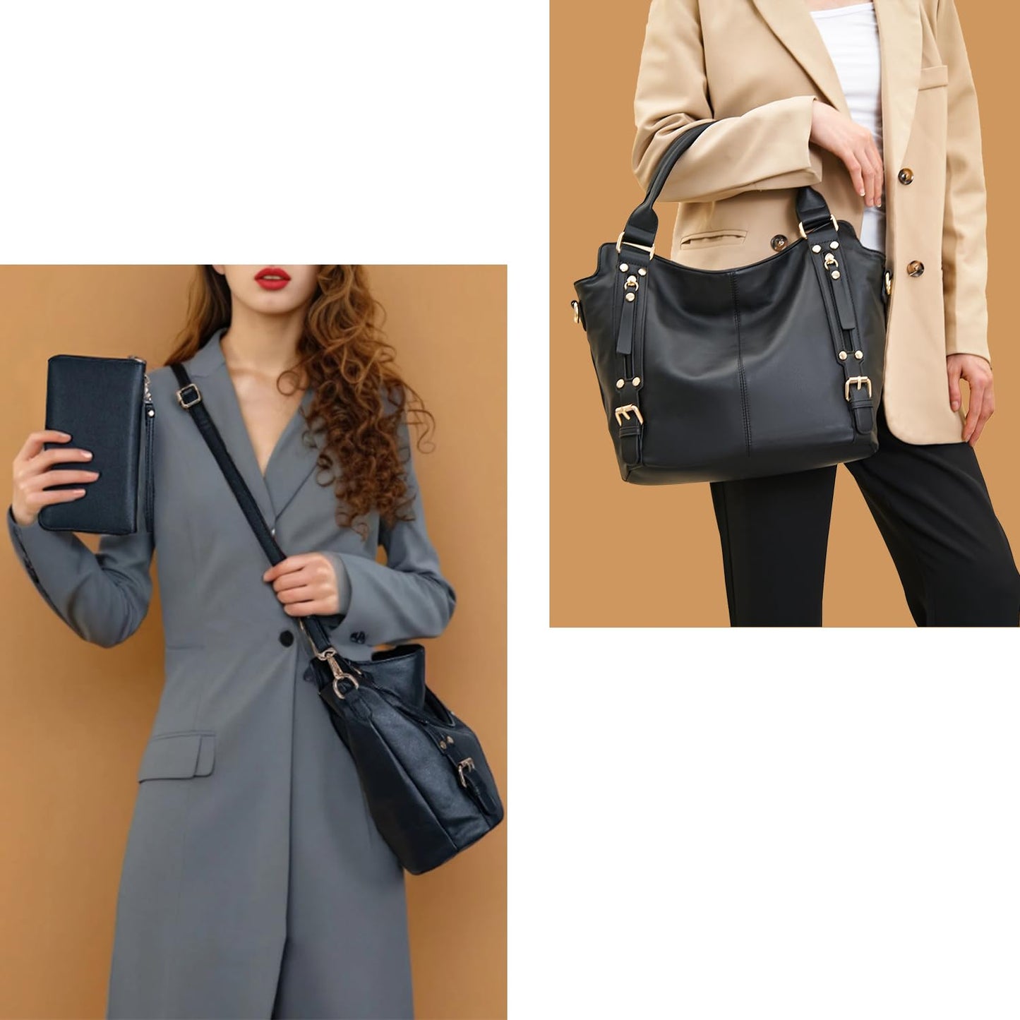 Crossbody Bags for Women Large Hobo Purse PU Leather Shoulder Handbag Ladies Tote Wallet Set 2PCS