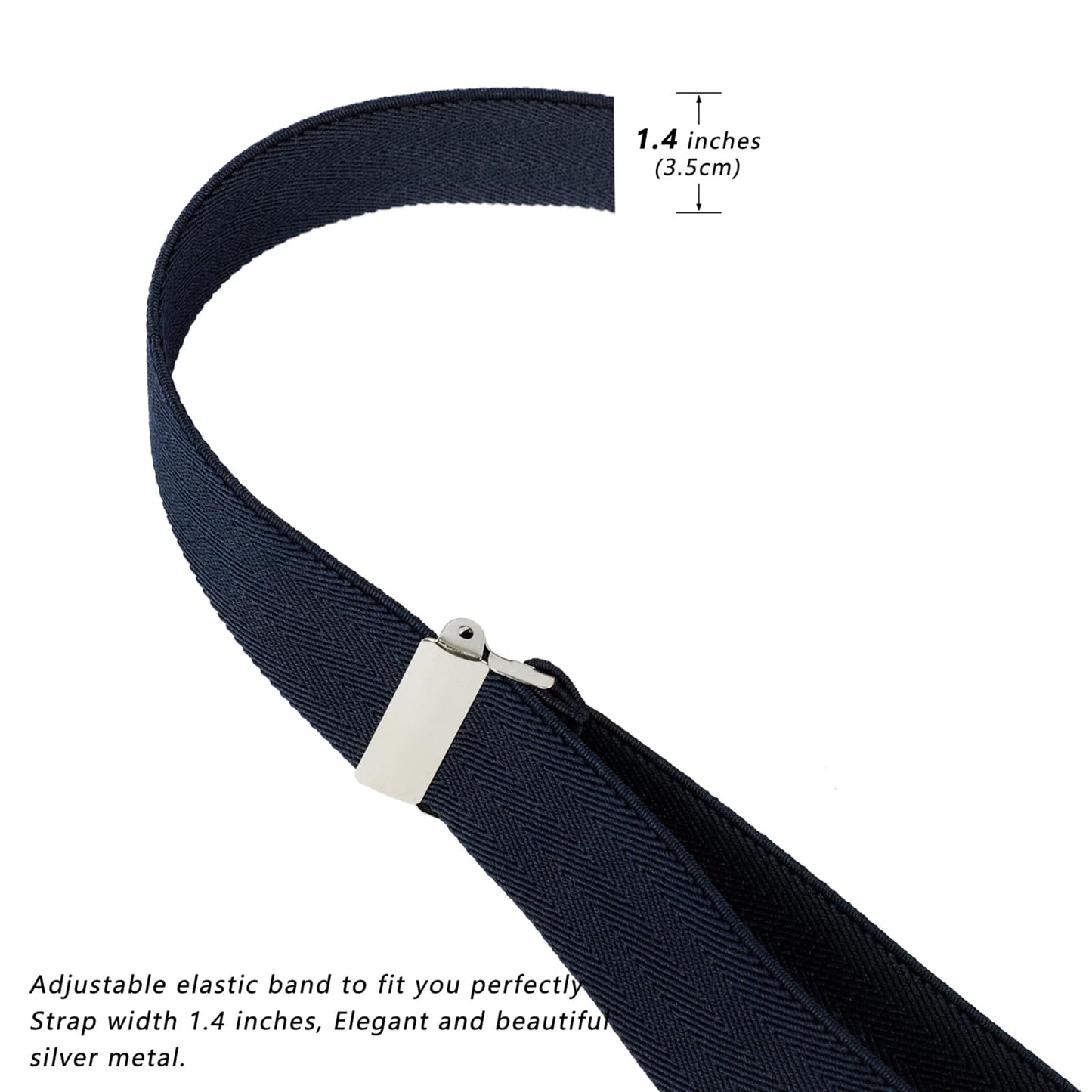 LEHOMU Men Suspenders Adjustable,1.4 Inch Wide Heavy Duty Y-Back Elastic Tuxedo Elastic Mens Suspenders with Leather Buttons and 3 Metal Clips,Dark Blue