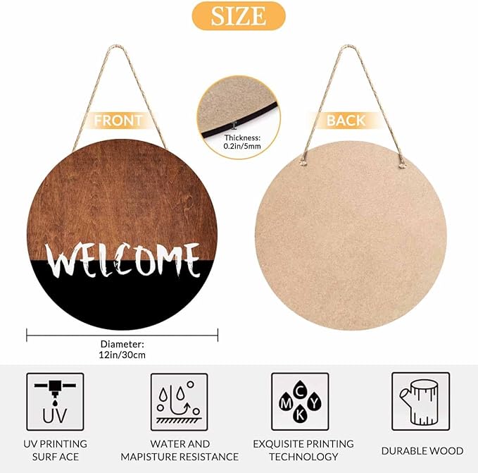 Welcome Sign Front Door Decoration Welcome Brown Wooden Board 12 inch Wooden Hanging Wreath Rustic Style - Home Decor Outdoor