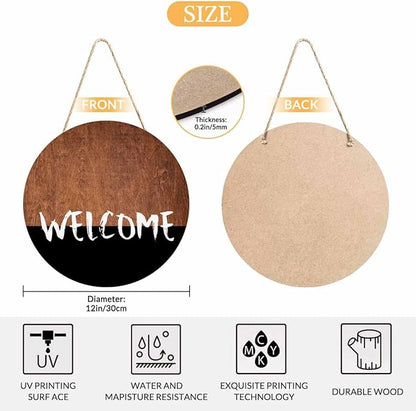 Welcome Sign Front Door Decoration Welcome Brown Wooden Board 12 inch Wooden Hanging Wreath Rustic Style - Home Decor Outdoor