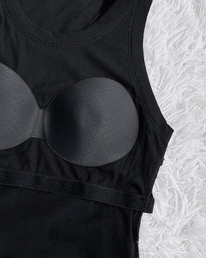 CHICME Tank Tops with Built in Bras Athletic Tank Tops for Women Ribbed Tank Top Running Tops Black-M
