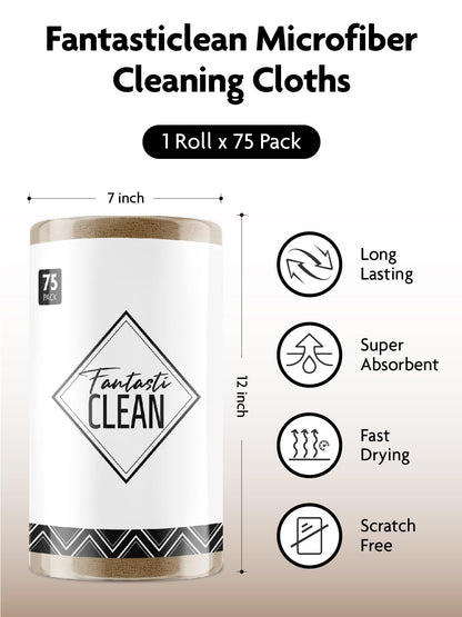 Fantasticlean Microfiber Cleaning Cloth Roll -150 Pack, Tear Away Microfiber Towels, 12" x 12", Reusable, Washable, Ultra Absorbent Dishcloth for Home Supplies, Car, Pet, Kitchen (2 Rolls of Grey)