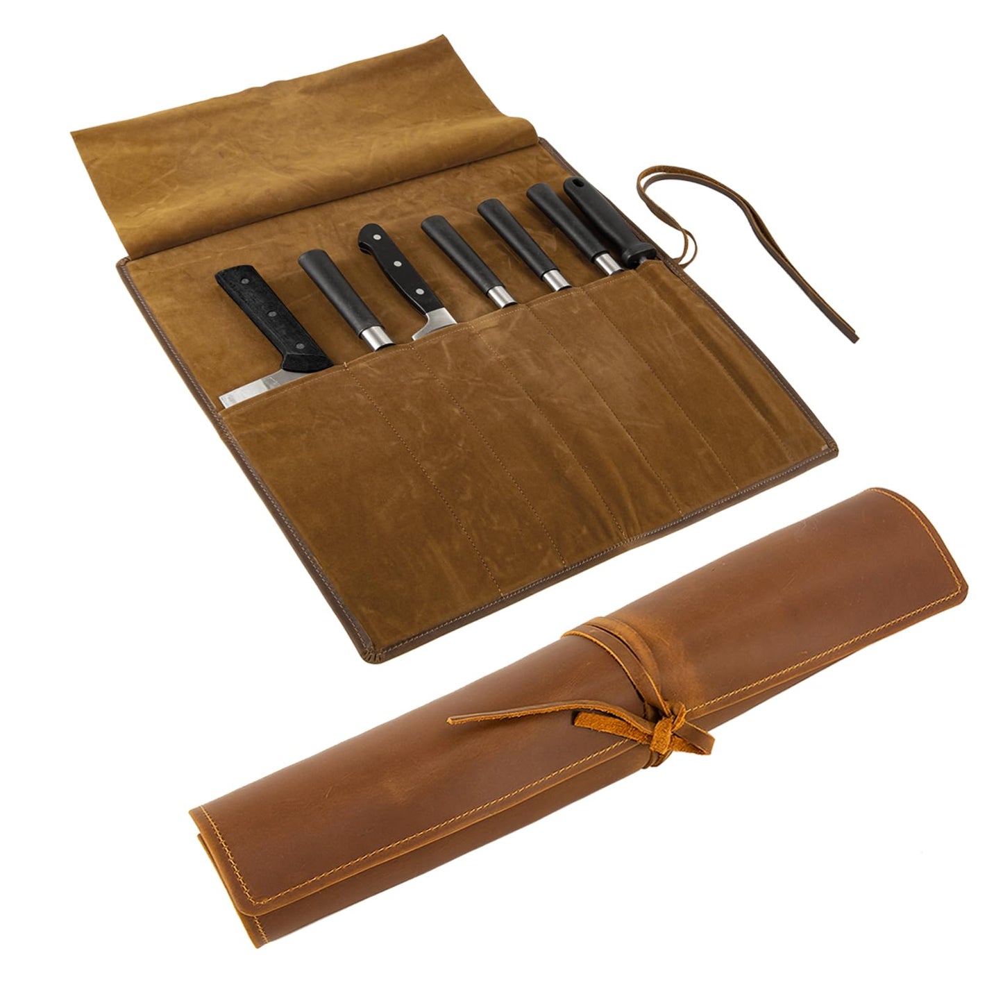 Genuine Leather Knife Roll, Knife Bags for Chefs Professional, Small Chef'S Knife Case Holder, Knives Holders Protectors with 7 Slots