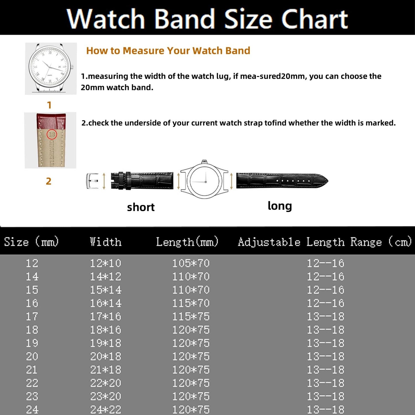 Danxancy Genuine Leather Watch Bands,Quick Release Italian Alligator Grain Calfskin Genuine Leather,Business Casual Universal Watch Strap Replacement Band Strap for Men Women（12mm to 24mm）