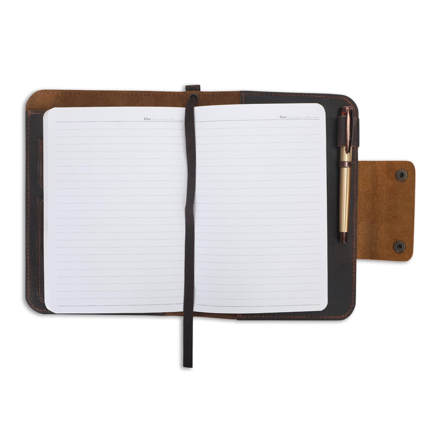 CestAntiQ Rustic Leather Journal Cover – Fit for 5.75 x 8.25 Inch & A5 Notebooks (5.5 x 8.2 Inch) – Refillable Cover with Pen Loop, 5 Card Slots – Ideal for Writers, Artists, Professionals (Brown)