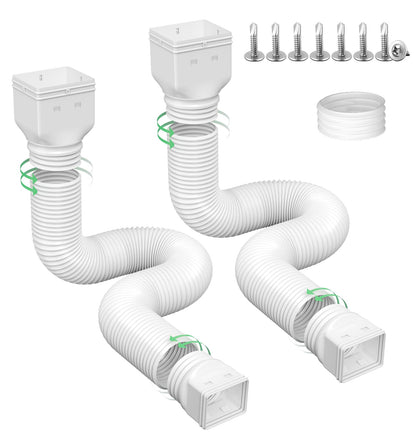 Ogutter Rain Gutter Downspout Extensions, Downspout Extender for Rainwater Drainage Flexible, Extendable 58"+66" Down Spout Drain Extension Pipes (2 Pack, White)