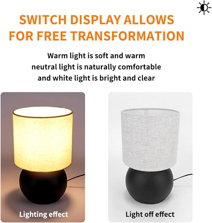 Table Lamp for Bedroom,Bedside Nightstand Lamp for Living Room,Minimalist Bedside Light lamp Set of 2, Desk Lamps for Living Room, Office, Dorm Including Light Bulb（Black）