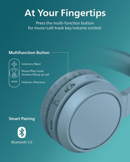 Philips H4205 Wireless Headphone,On-Ear Bluetooth Headphone with BASS Boost,Quality Sound,32mm Drivers,29-Hour Battery Life,Fast Charging,Lightweight,Adjustable Cushioned Headband,Soft Ear Cups,Blue
