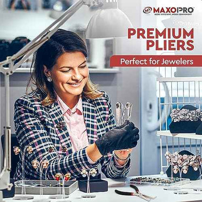 Premium 6 Inch Mini Needle Nose Pliers Set - 2 PCs Bent and Straight Long Nose Pliers with Comfort Grip - Non-Serrated Rust-Proof Long Reach Jewelry Pliers for Jewelry Making, Handmade Craft