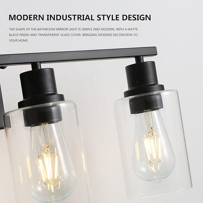 EMONG 4 Light Bathroom Vanity Light, Matte Black Bathroom Light Fixtures with Glass Shade, Modern Wall Sconces Lighting for Bathroom,Mirror,Farmhouse,Hallway