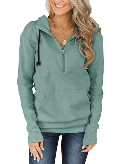 Fallorchid Womens Quarter Zip Pullover Hoodies Casual Long Sleeve Sweatshits with Pocket (Mint, Small)