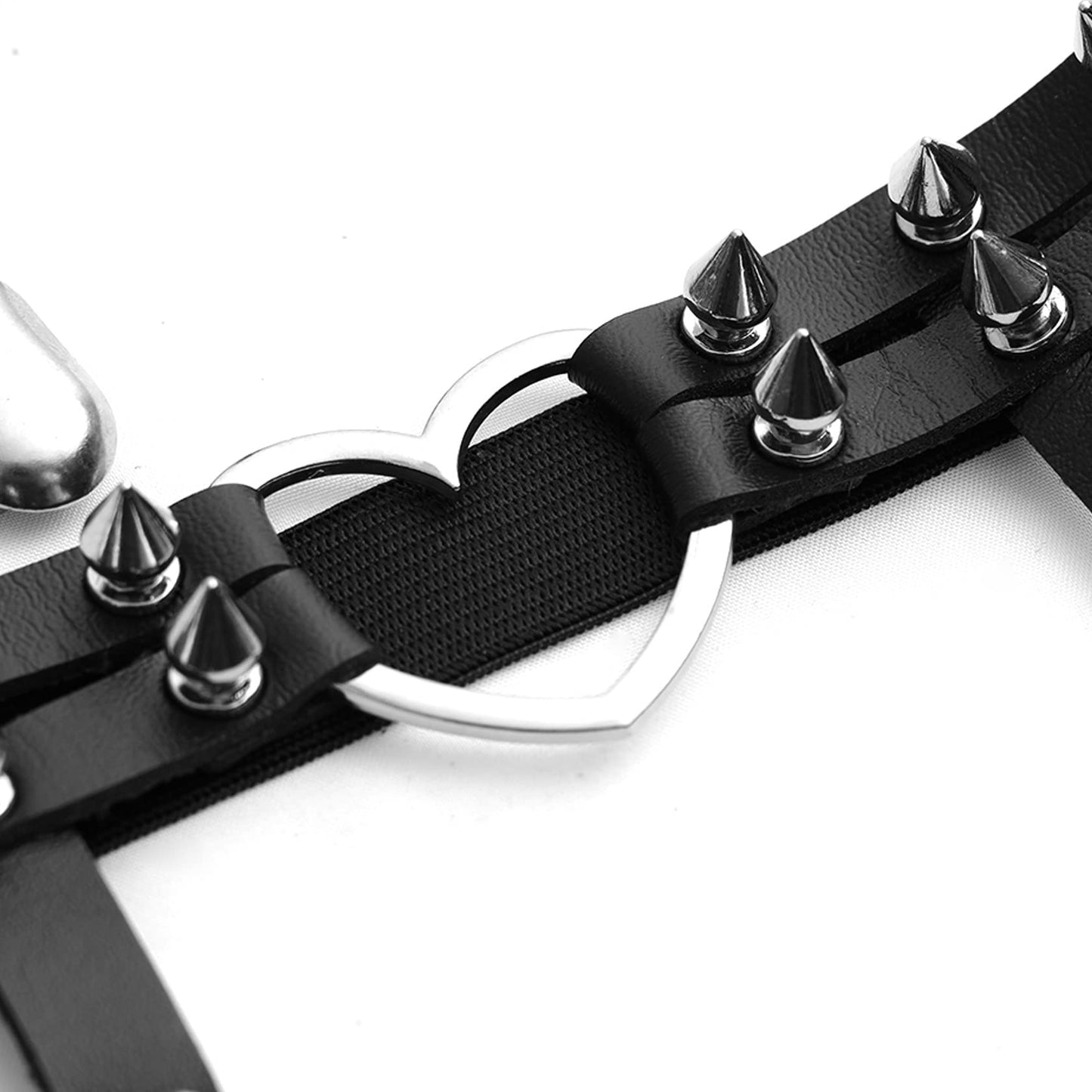 Eigso Spikes Rivet Leather Garters Leg Ring Gothic Rave Thigh Garter Harness for Women and Men Adjustable