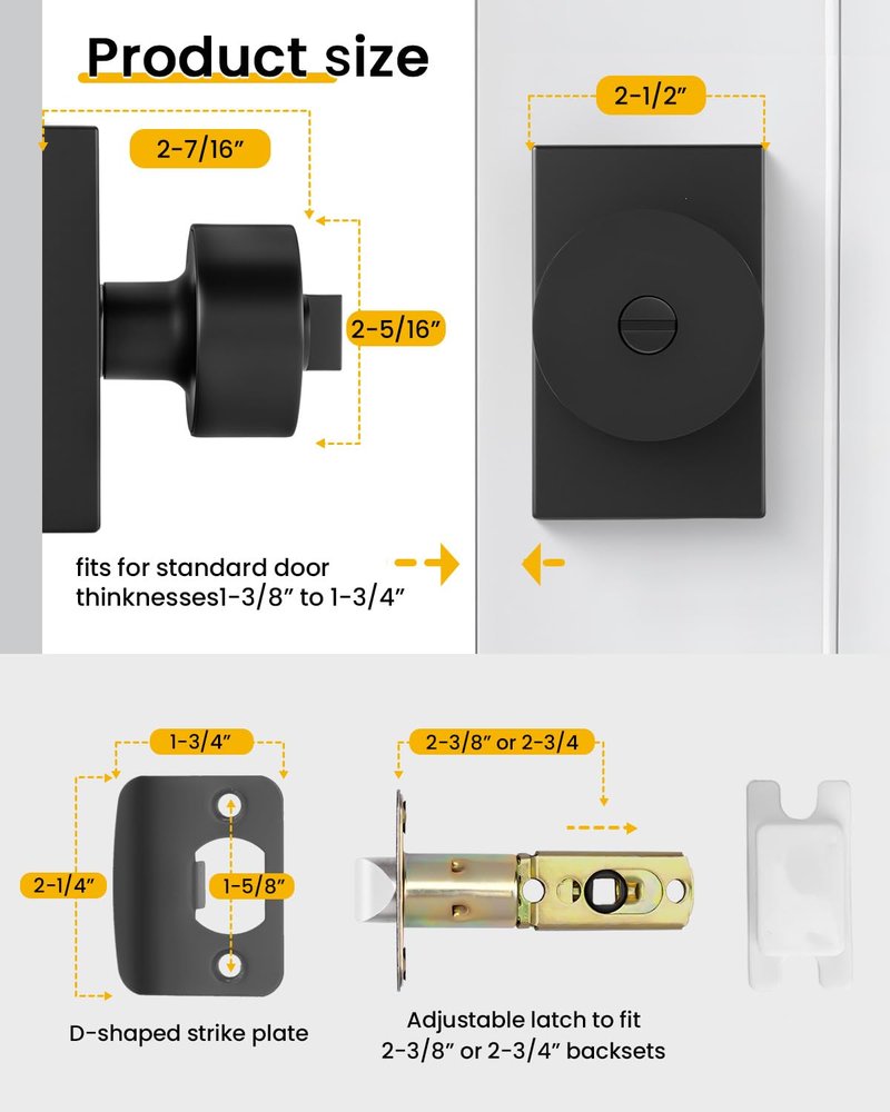 Goldenwarm Black Door Knob Interior, Zinc Alloy Matte Black Privacy Door Knobs for Bedroom Bathroom, Heavy Duty Modern Interior Door Knob (1 Pack)