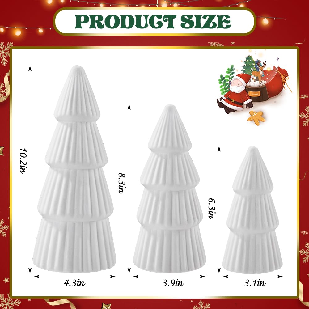 JOICEE 3 Pcs Velvet Ceramic Christmas Trees, Xmas White Modern Velvet Cone Tabletop Trees for Christmas Decorations Indoor Table Mantel Entryway Centerpieces Home Room Decor