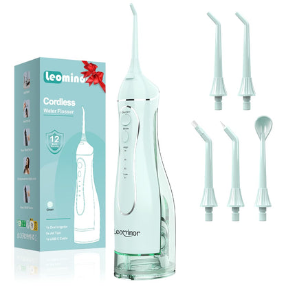 Leominor Water Flosser Pick for Teeth, 300ML Portable Oral Irrigator Upgraded Tank Removable,IPX7 Waterproof, Rechargeable Travel Teeth Cleaner, Professional Electric Flossing Machine (Pink)