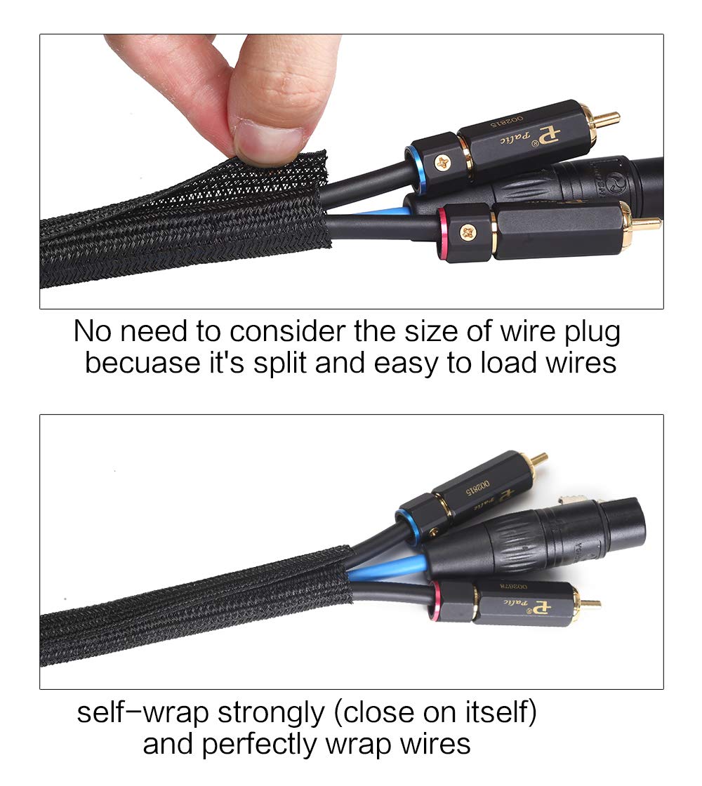 Alex Tech 25ft - 1/2 inch Cord Protector Wire Loom Tubing Cable Sleeve Split Sleeving For USB Cable Power Cord Audio Video Cable – Protect Cat From Chewing Cords - Black