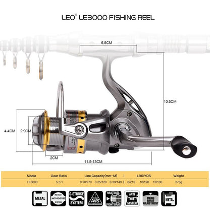 LEOFISHING 2Pcs Telespoic Fishing Rod and Reel Combos Collapsible Fishing Pole with Spinning Reel and Necessary Lure Accessories Portable Carrier Bag for Saltwater Freshwater (2Pcs, 210cm/6.89ft)